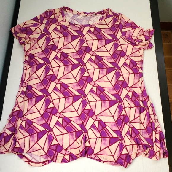 LOGO by Lori Goldstein Printed Cotton Modal Top Pink Purple sz XL2 Side Pockets